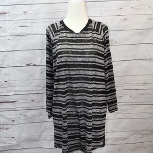 Guess Black and Grey Striped Tunic Top